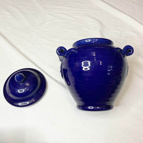 Vintage 80s Cobalt Blue Hobnail Covered Pot Crock Jar 9" - Picture 9 of 9
